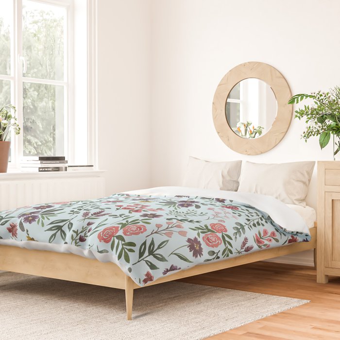 Bright Watercolor Flower - Blue Duvet Cover Gallery Image 2