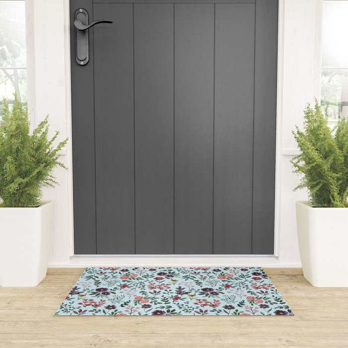 Bright Watercolor Flower - Blue Welcome Mat Gallery Image 3