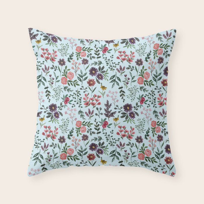 Bright Watercolor Flower - Blue Throw Pillow Gallery Image 1