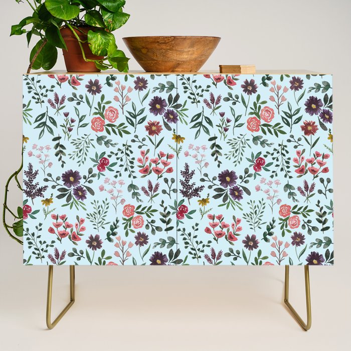 Bright Watercolor Flower - Blue Credenza Gallery Image 1