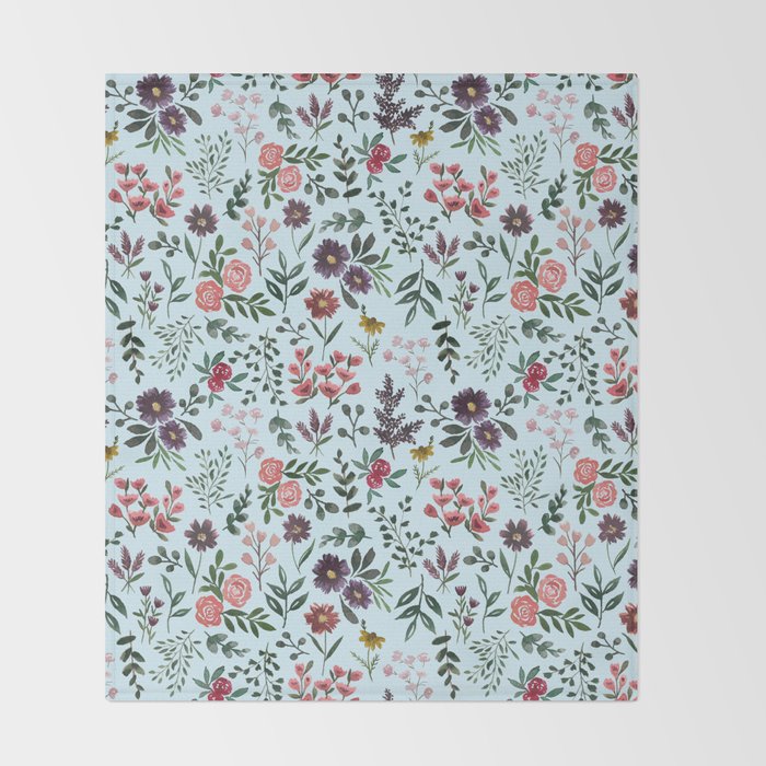 Bright Watercolor Flower - Blue Throw Blanket Gallery Image 2