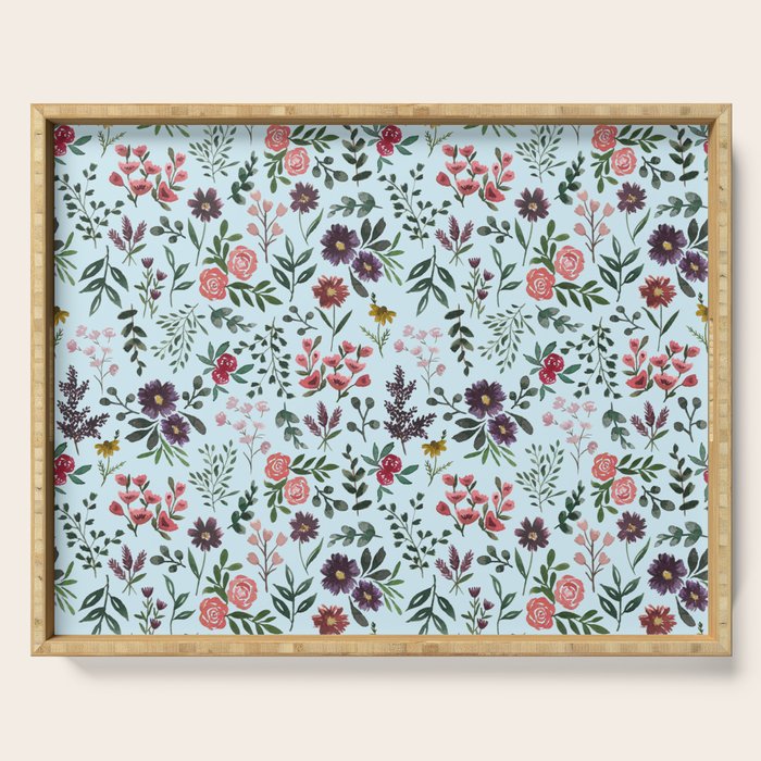 Bright Watercolor Flower - Blue Serving Tray Gallery Image 1