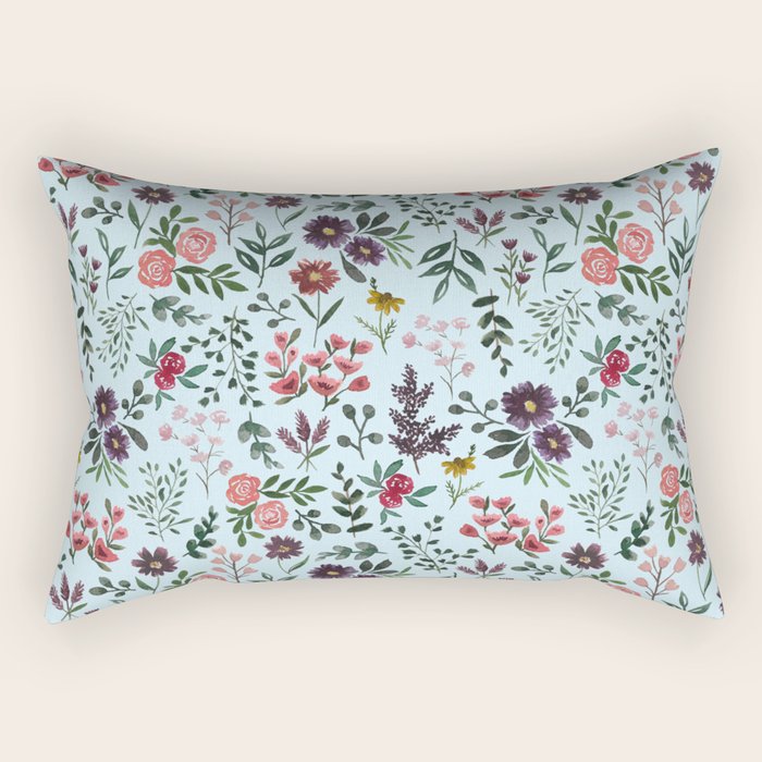 Bright Watercolor Flower - Blue Rectangular Pillow Gallery Image 2