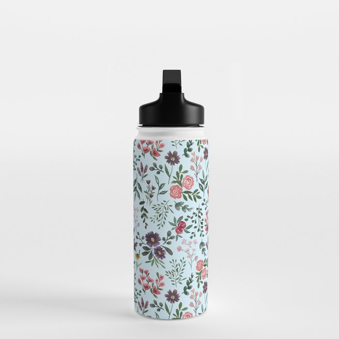 Bright Watercolor Flower - Blue Water Bottle Gallery Image 3