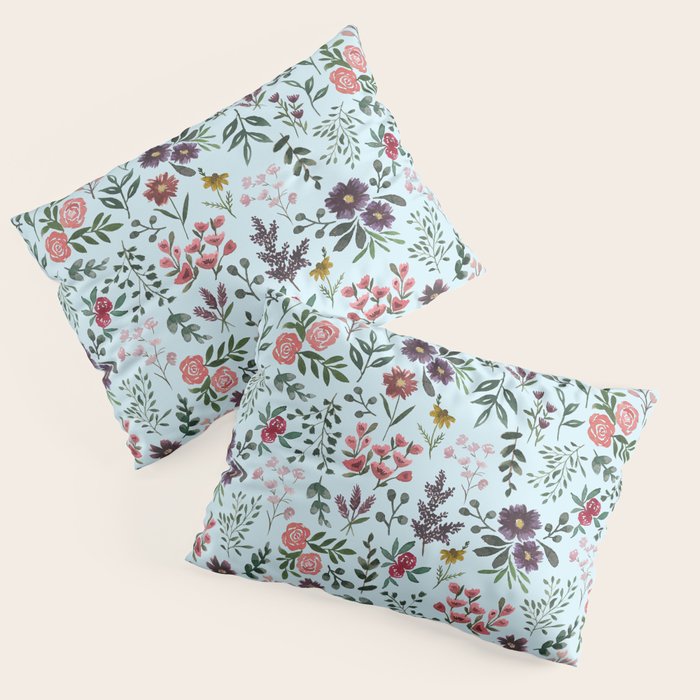 Bright Watercolor Flower - Blue Pillow Sham Gallery Image 1