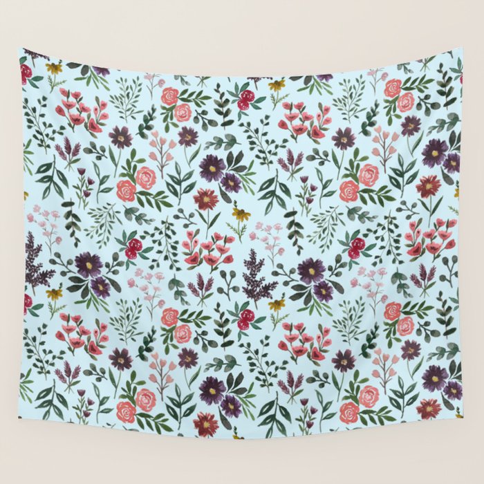 Bright Watercolor Flower - Blue Wall Tapestry Gallery Image 1