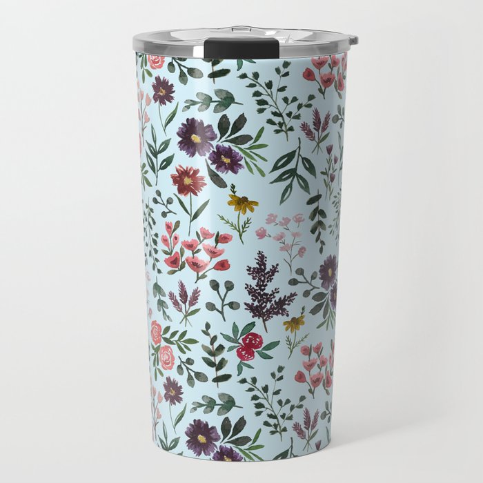 Bright Watercolor Flower - Blue Travel Mug Gallery Image 1