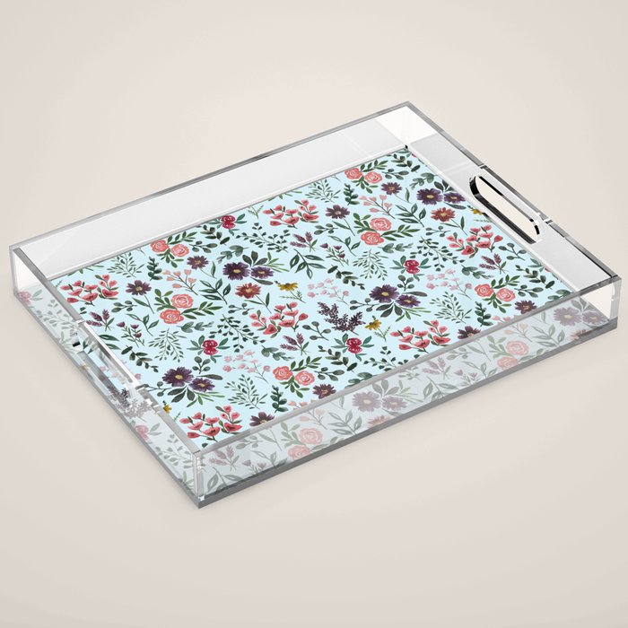 Bright Watercolor Flower - Blue Acrylic Tray Gallery Image 1