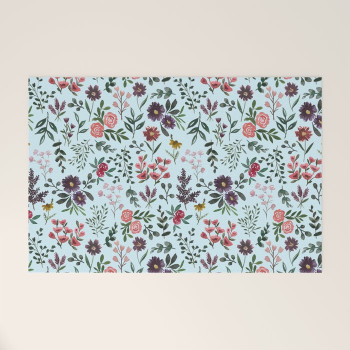Bright Watercolor Flower - Blue Welcome Mat Gallery Image 1