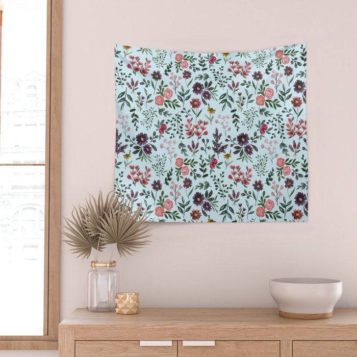 Bright Watercolor Flower - Blue Wall Tapestry Gallery Image 2