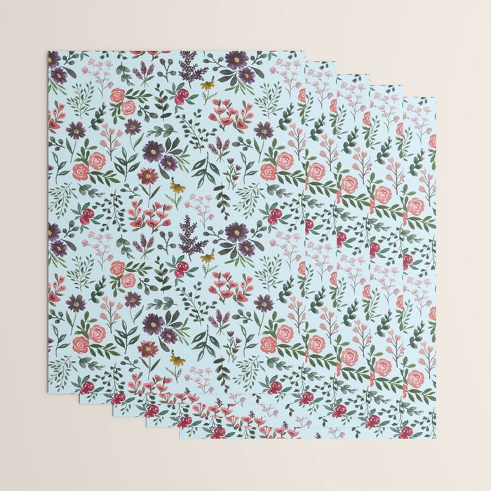 Bright Watercolor Flower - Blue Wrapping Paper Gallery Image 3