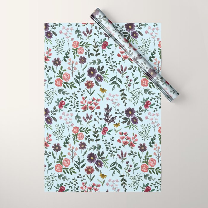 Bright Watercolor Flower - Blue Wrapping Paper Gallery Image 1
