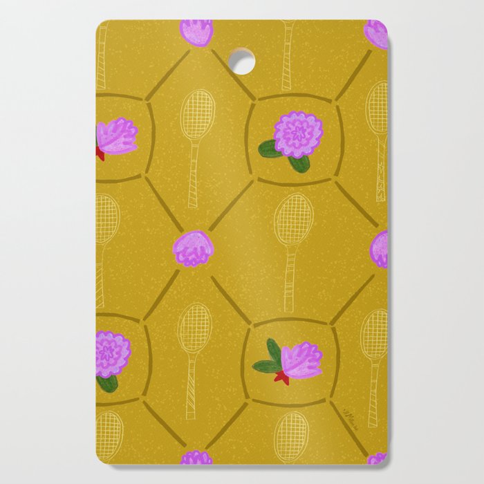 Tennis Rackets & Roses in Ochre & Purple Cutting Board Gallery Image 1