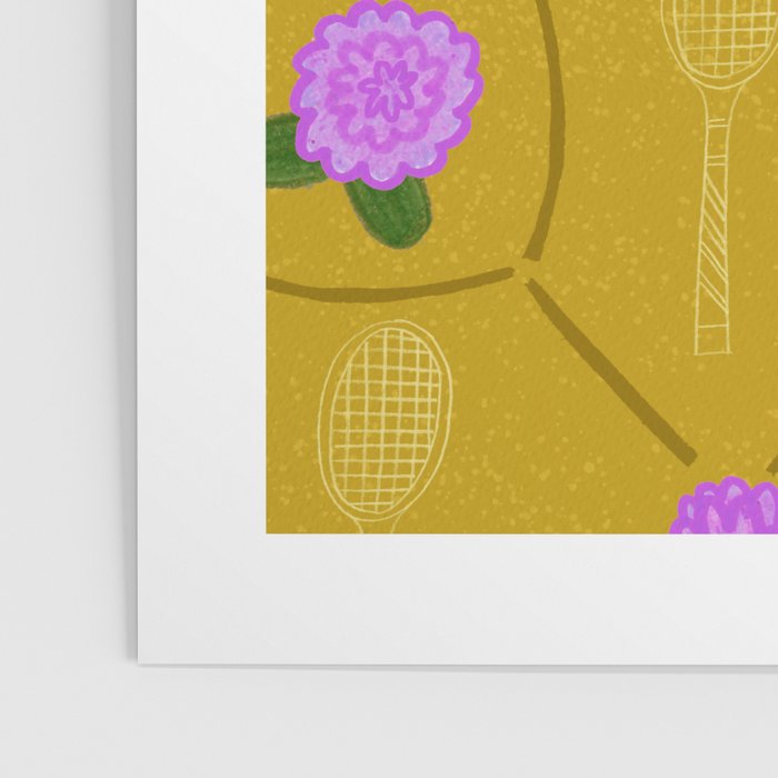 Tennis Rackets & Roses in Ochre & Purple Poster Gallery Image 3