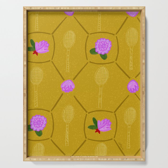 Tennis Rackets & Roses in Ochre & Purple Serving Tray Gallery Image 1