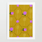 Tennis Rackets & Roses in Ochre & Purple Poster Gallery Image 4