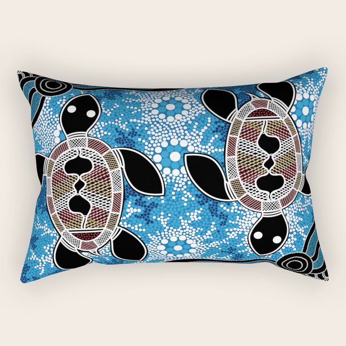 Authentic Aboriginal Art - Sea Turtles Rectangular Pillow Gallery Image 1