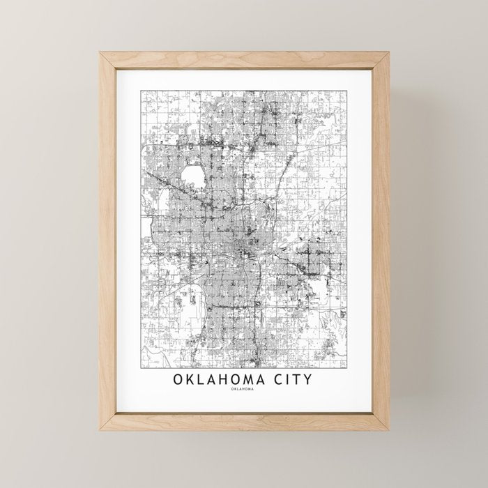 Oklahoma City White Map Mini Art Print Gallery Image 1