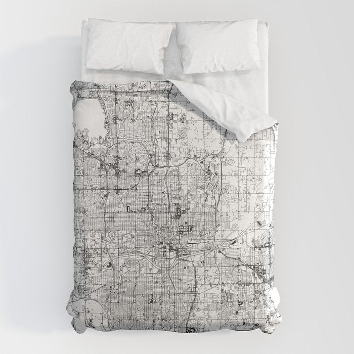 Oklahoma City White Map Duvet Cover Gallery Image 1