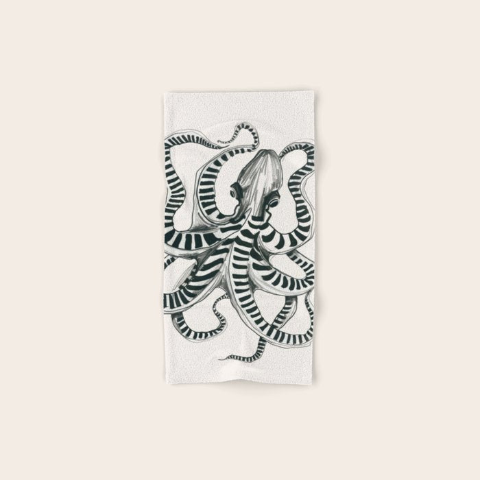 Striped Octopus Ink Drawing Bath Towel Gallery Image 1