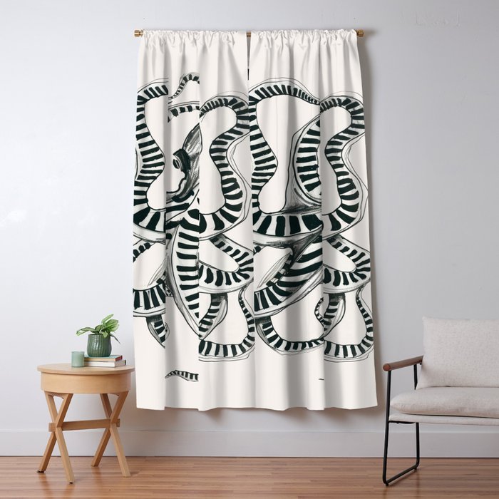 Striped Octopus Ink Drawing Window Curtain Gallery Image 5