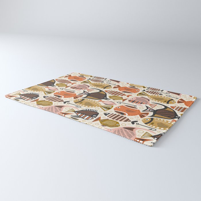 Mid Mod Deep Sea Fishing Ivory Rug Gallery Image 3