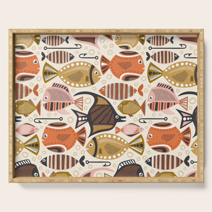 Mid Mod Deep Sea Fishing Ivory Serving Tray Gallery Image 1