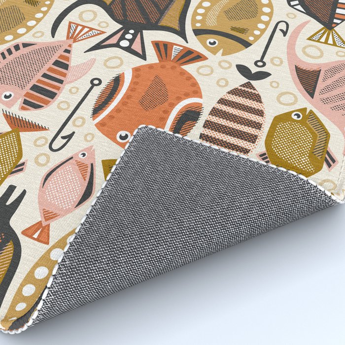 Mid Mod Deep Sea Fishing Ivory Rug Gallery Image 4