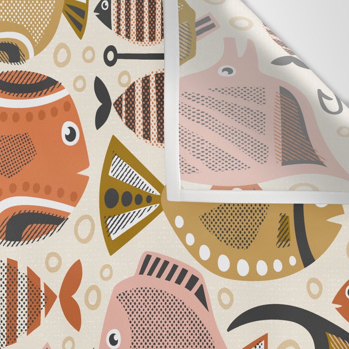 Mid Mod Deep Sea Fishing Ivory Wall Tapestry Gallery Image 3