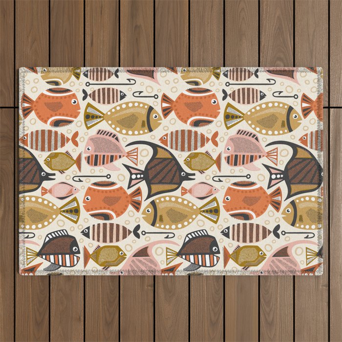 Mid Mod Deep Sea Fishing Ivory Outdoor Rug Gallery Image 1