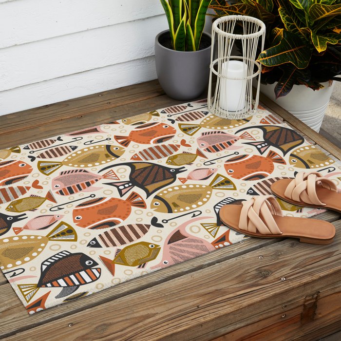 Mid Mod Deep Sea Fishing Ivory Outdoor Rug Gallery Image 2