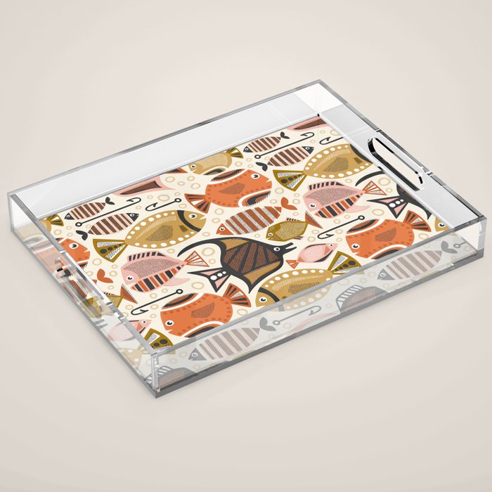 Mid Mod Deep Sea Fishing Ivory Acrylic Tray Gallery Image 1