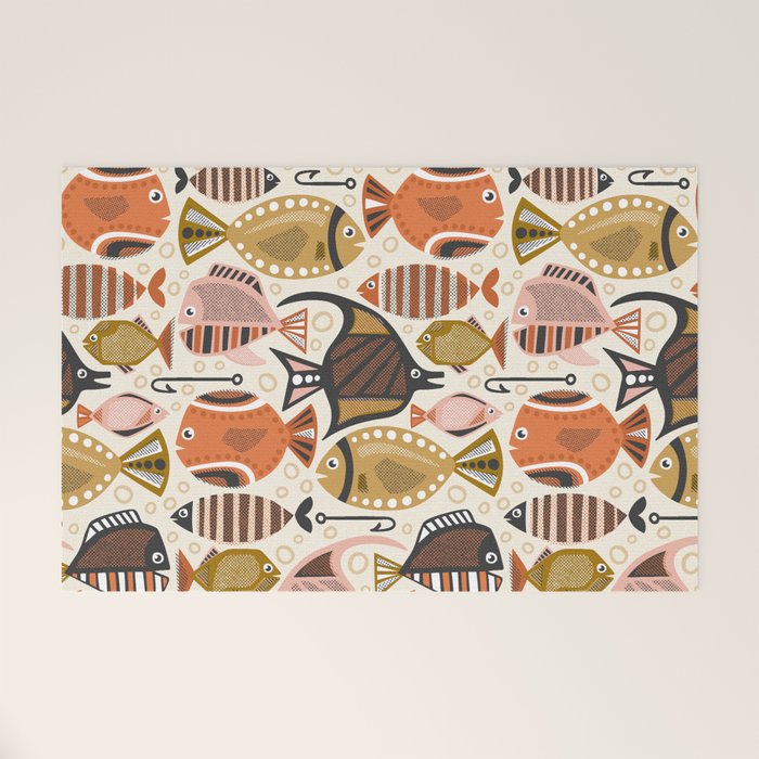 Mid Mod Deep Sea Fishing Ivory Welcome Mat Gallery Image 1