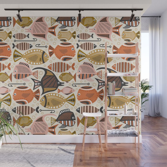 Mid Mod Deep Sea Fishing Ivory Wall Mural Gallery Image 1