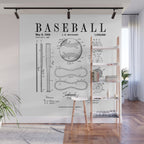 Baseball Bat And Ball Old Vintage Patent Drawing Print Wall Mural Gallery Image 1