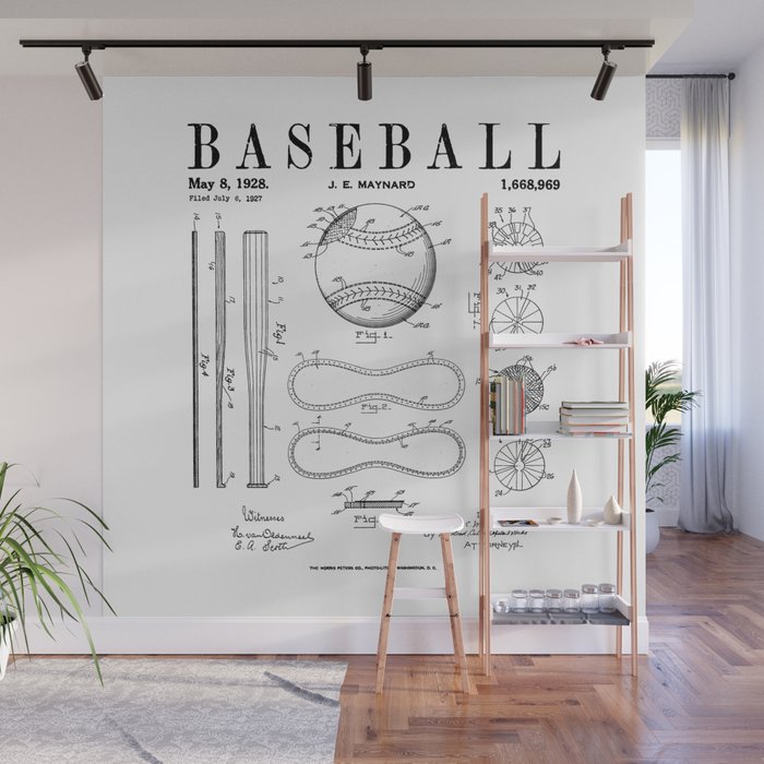 Baseball Bat And Ball Old Vintage Patent Drawing Print Wall Mural Gallery Image 1