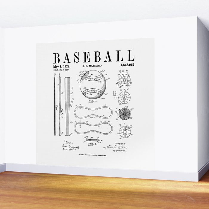 Baseball Bat And Ball Old Vintage Patent Drawing Print Wall Mural Gallery Image 2