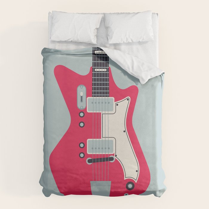 Retro 60s Surf Rock Electric Guitar - Slate Duvet Cover Gallery Image 6