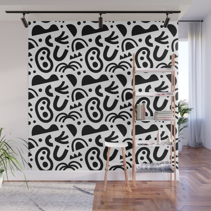Black abstract organic shape art pattern Wall Mural Gallery Image 1