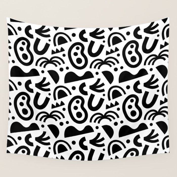 Black abstract organic shape art pattern Wall Tapestry Gallery Image 1