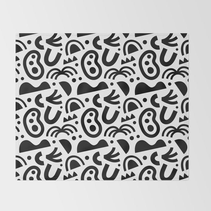 Black abstract organic shape art pattern Throw Blanket Gallery Image 2