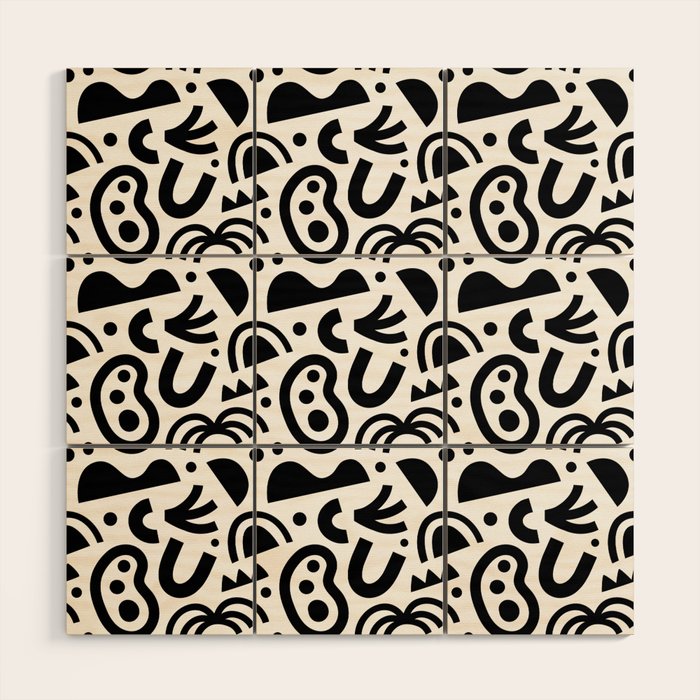 Black abstract organic shape art pattern Wood Wall Art Gallery Image 1