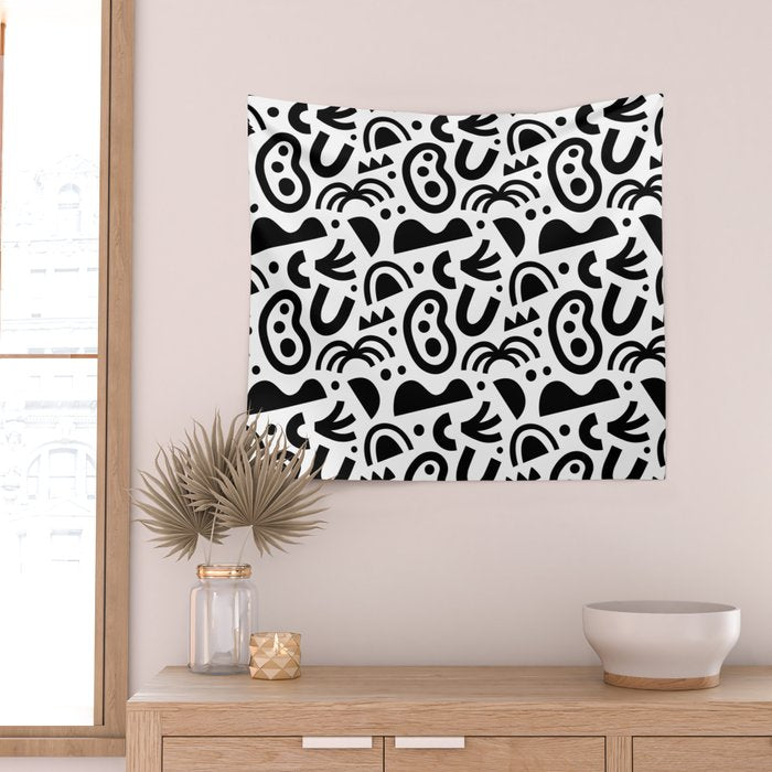 Black abstract organic shape art pattern Wall Tapestry Gallery Image 2