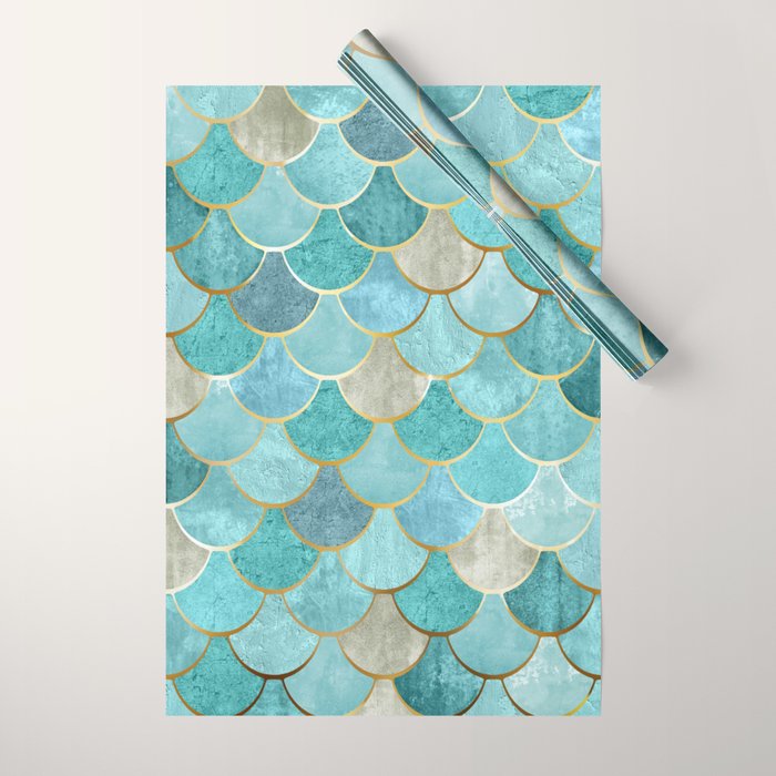 Moroccan Mermaid Fish Scale Pattern, Aqua,Teal Wrapping Paper Gallery Image 1