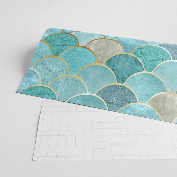 Moroccan Mermaid Fish Scale Pattern, Aqua,Teal Wrapping Paper Gallery Image 2