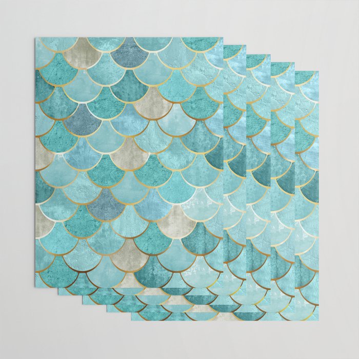Moroccan Mermaid Fish Scale Pattern, Aqua,Teal Wrapping Paper Gallery Image 3
