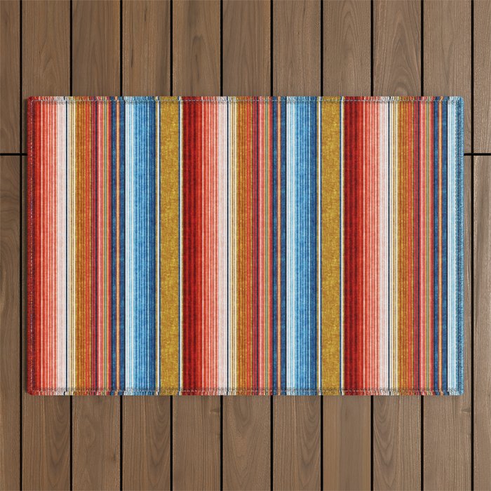 serape southwest stripe - red, blue, gold Outdoor Rug Gallery Image 1