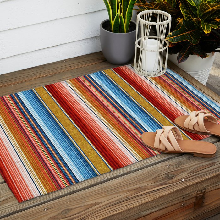 serape southwest stripe - red, blue, gold Outdoor Rug Gallery Image 2