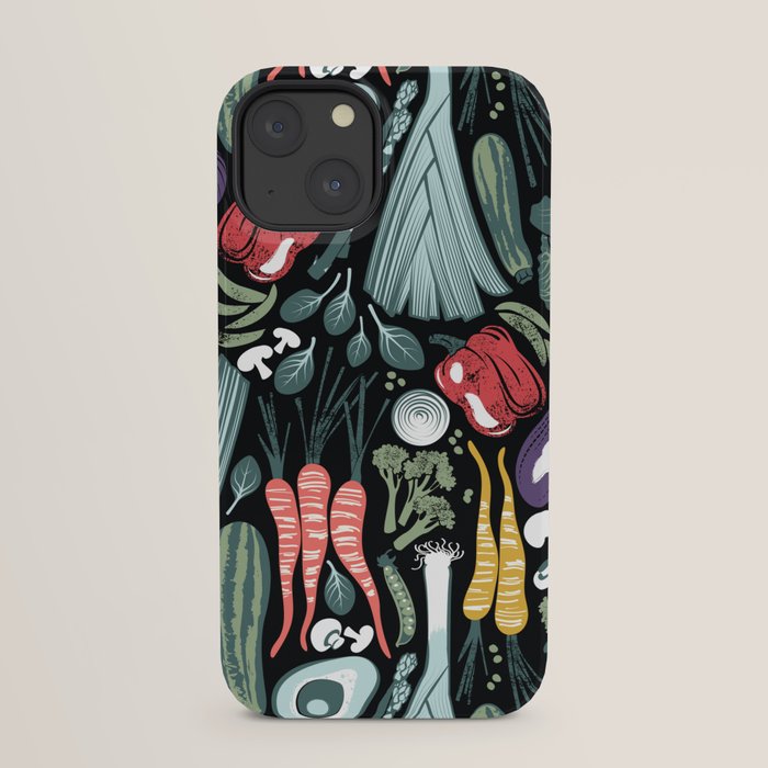 Go veggie // black background sage green mint goldenrod yellow coral and purple beet vegetables iPhone Case Gallery Image 29