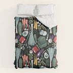 Go veggie // black background sage green mint goldenrod yellow coral and purple beet vegetables Duvet Cover Gallery Image 6